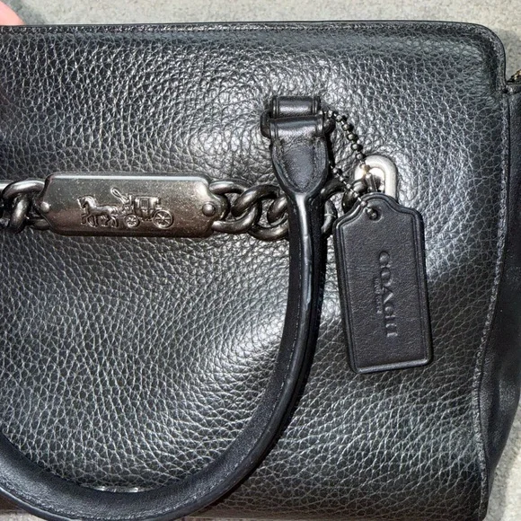Coach Black Pebbled Leather Satchel with Chain Accent - Picture 4 of 5